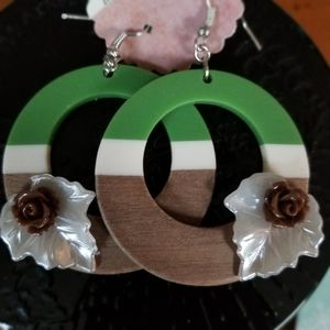 Vintage Meets Modern wood, resin, floral earrings